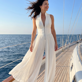 Zakira | Plisirani Halter-Neck Širok Jumpsuit